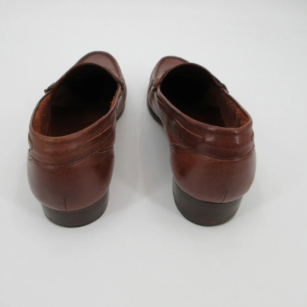 Hanover Mens 11D Brown Leather Whipstitch Moc Toe Slip On Loafer Dress Shoes